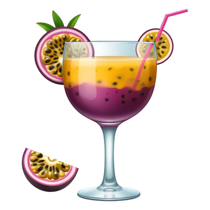 Passionfruit cocktail, half passionfruit in the glass, no straw sticker