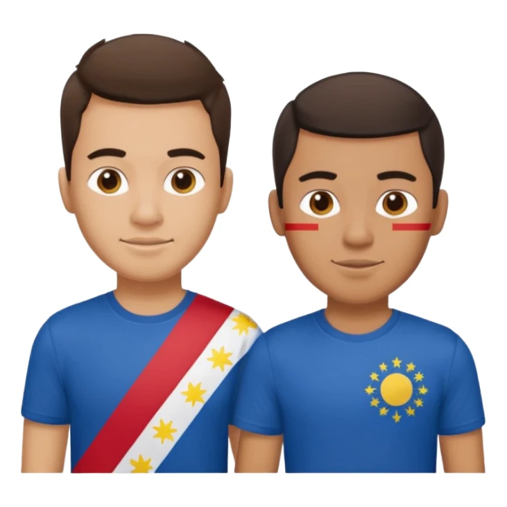 2 male Best buds , one in showing Philipines flag tshirt, one is Spain sticker