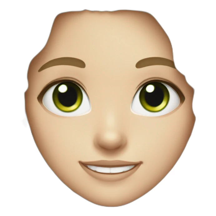 white girl with black long curly ponytail and green eyes smiling sticker