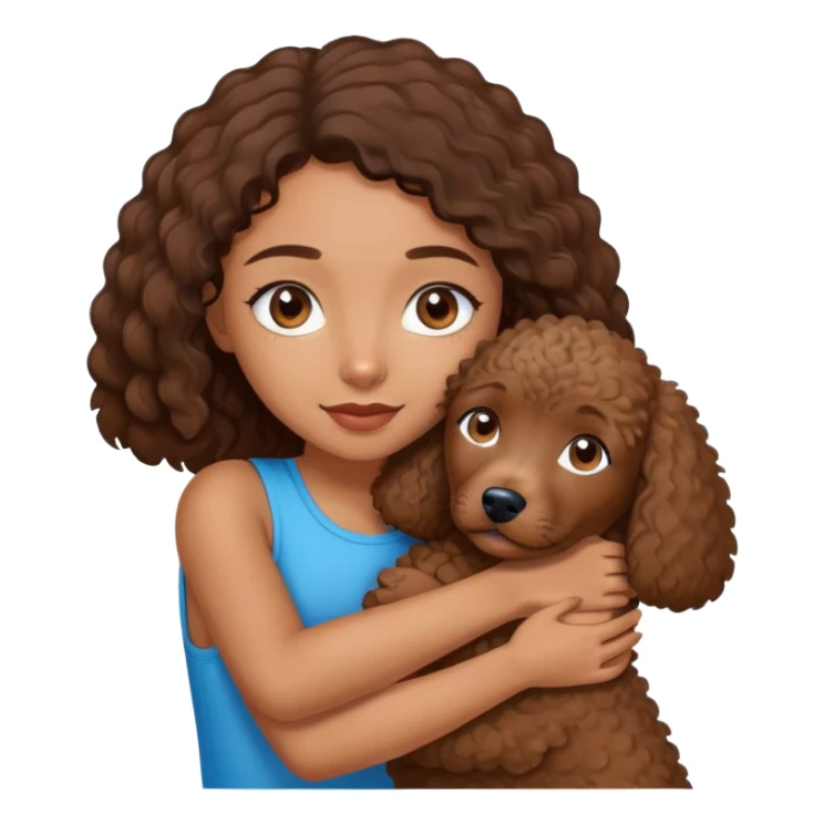 A brown girl with blue eyes hugging her little Brown Spanish water dog  sticker