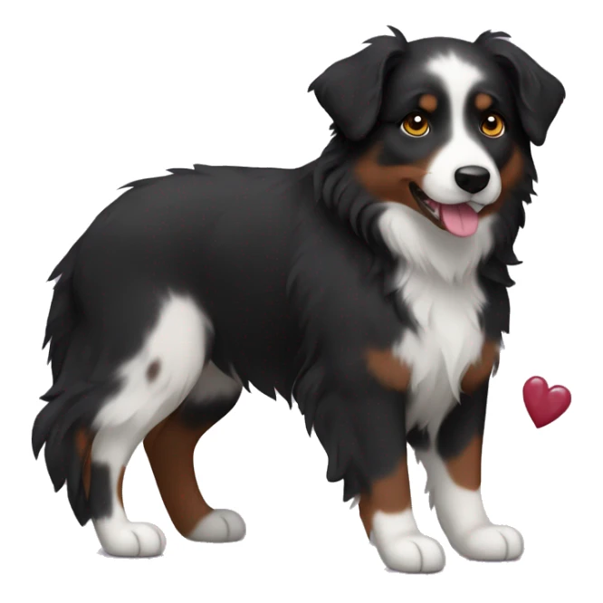 Small black australian shepherd dog with maroon hearts sticker