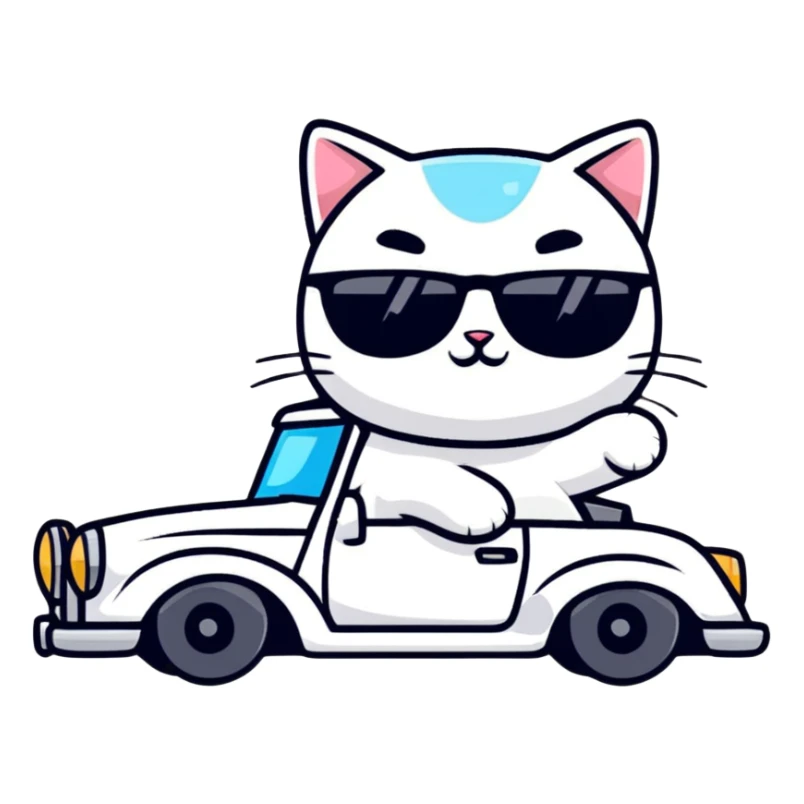 Cat driving Mercedes Benz white  sticker