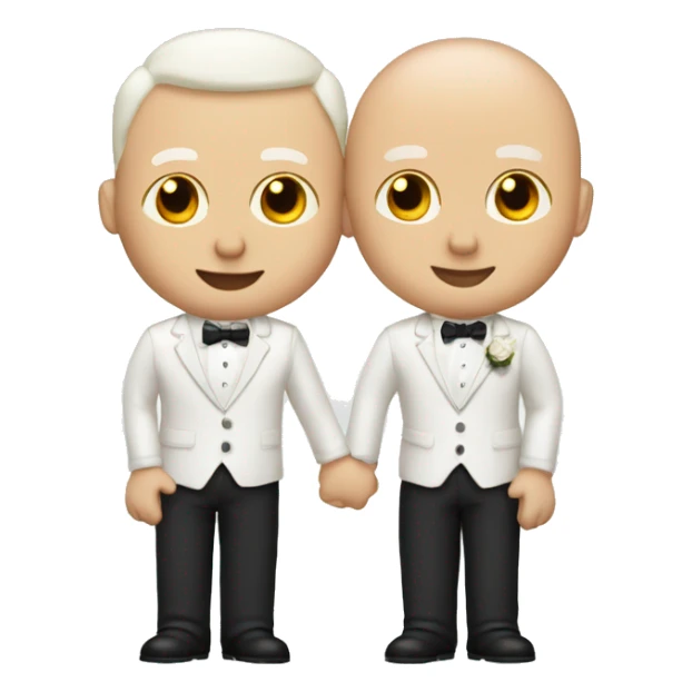 two white male grooms getting married in white one bald one with spikey brown hair sticker