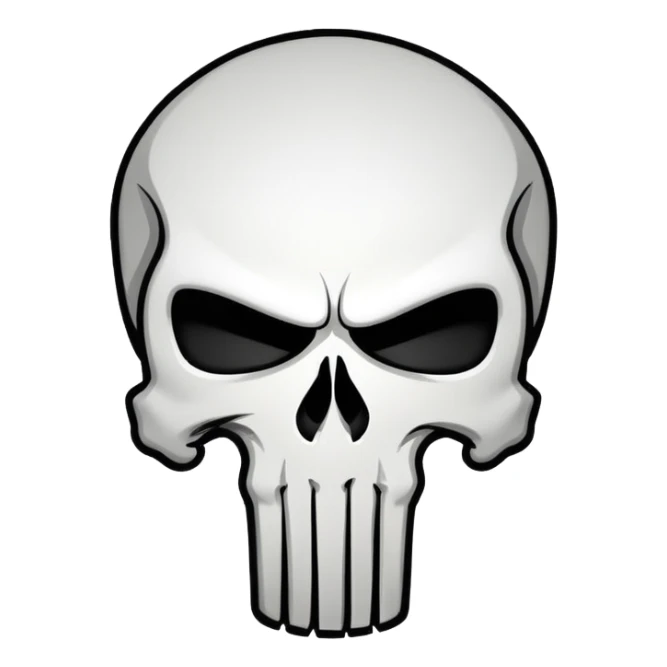 Punisher skull logo, white skull on black background sticker