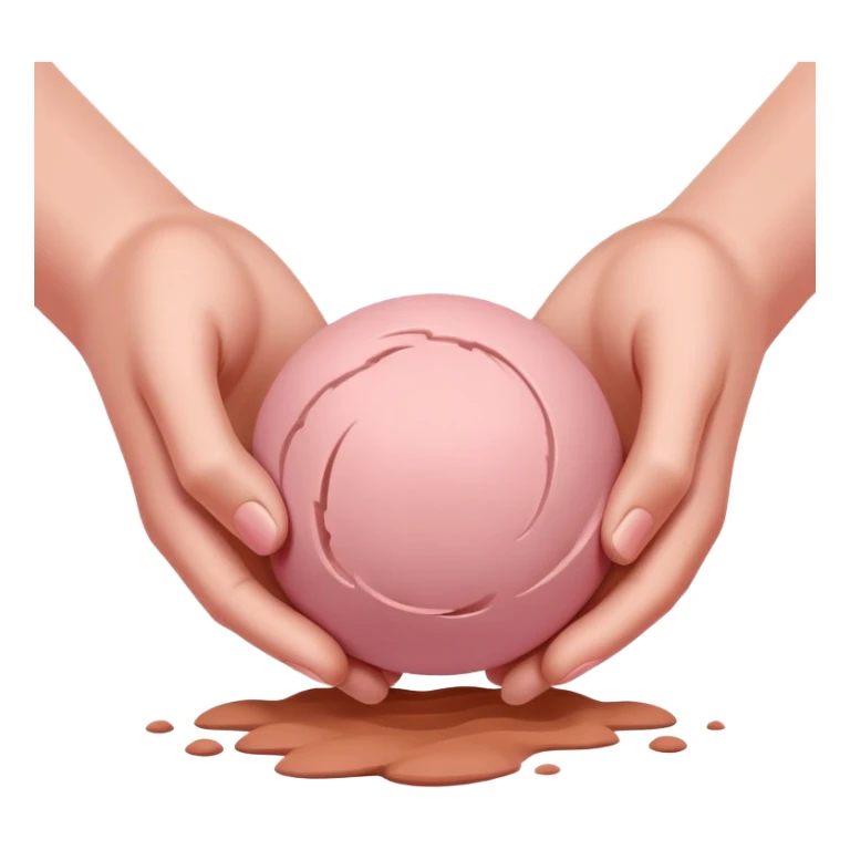 two hands kneading a small pink ball of clay in a prepping manner sticker