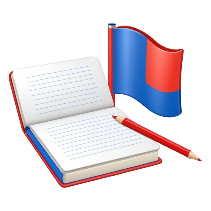 book with Russian flag colors, open notebook and pencil nearby sticker