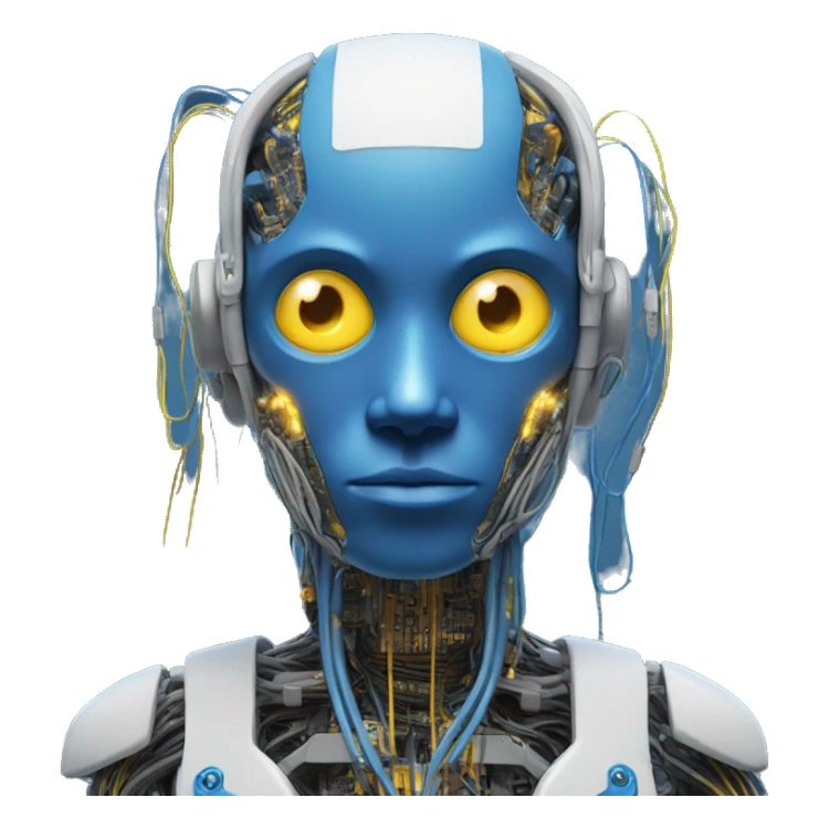 Blue cyborg with yellow eyes wires and circuits  sticker