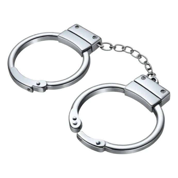 A pair of elegant handcuffs emoji made of silver chrome, smooth rounded design, glossy metallic reflections, luxury fetish aesthetic, minimal iOS emoji style, centered, clean white background sticker