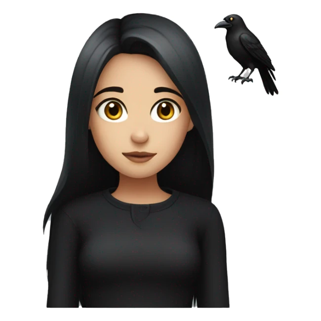 dark hair and eyes with black clothes girl with a crow sticker