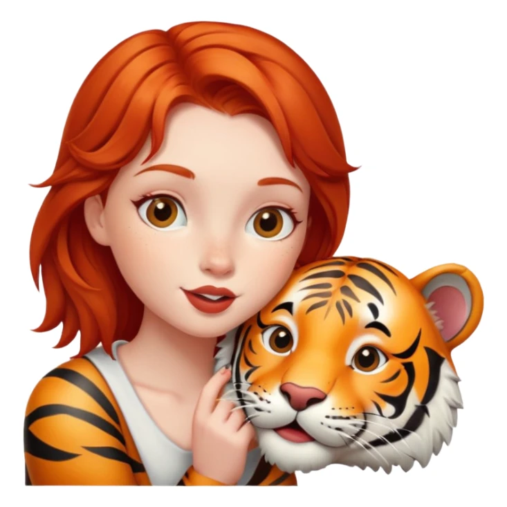 redhead girl kissing happy tiger sticker