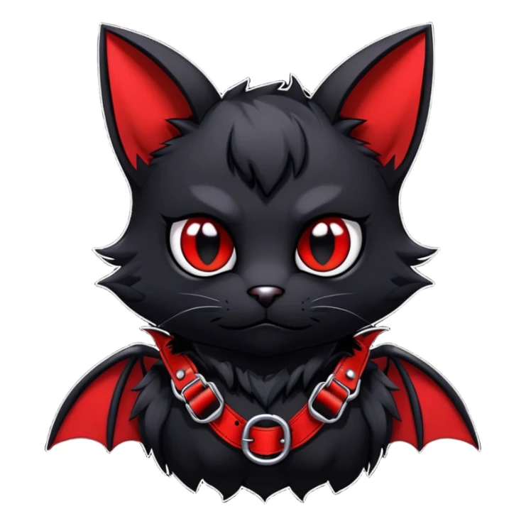 black edgy emo furry bat-cat-fursona-Fakémon with a red chest harness  sticker