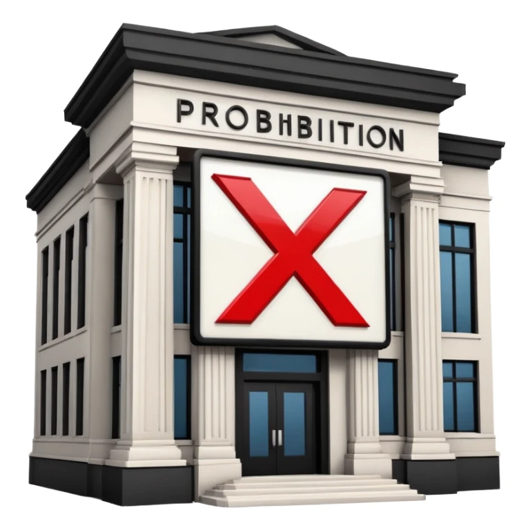 bank building with a large red X over it, prohibition sign sticker