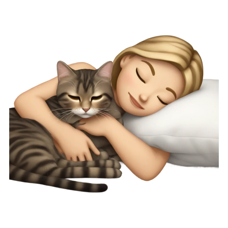 White girl dark blonde hair sleeping with dark brown tabby kitty sticker