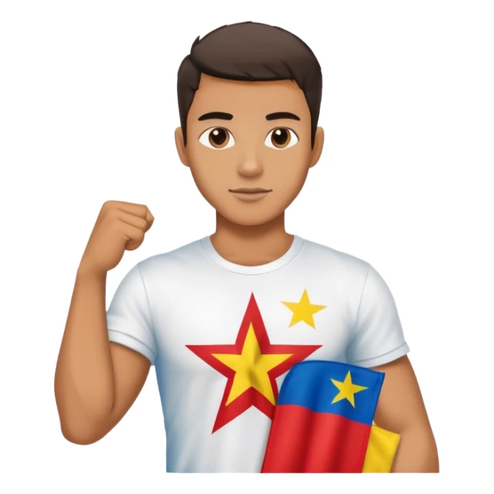 cool guy in white tshirt blue jeans holding Vietnam flag sticker