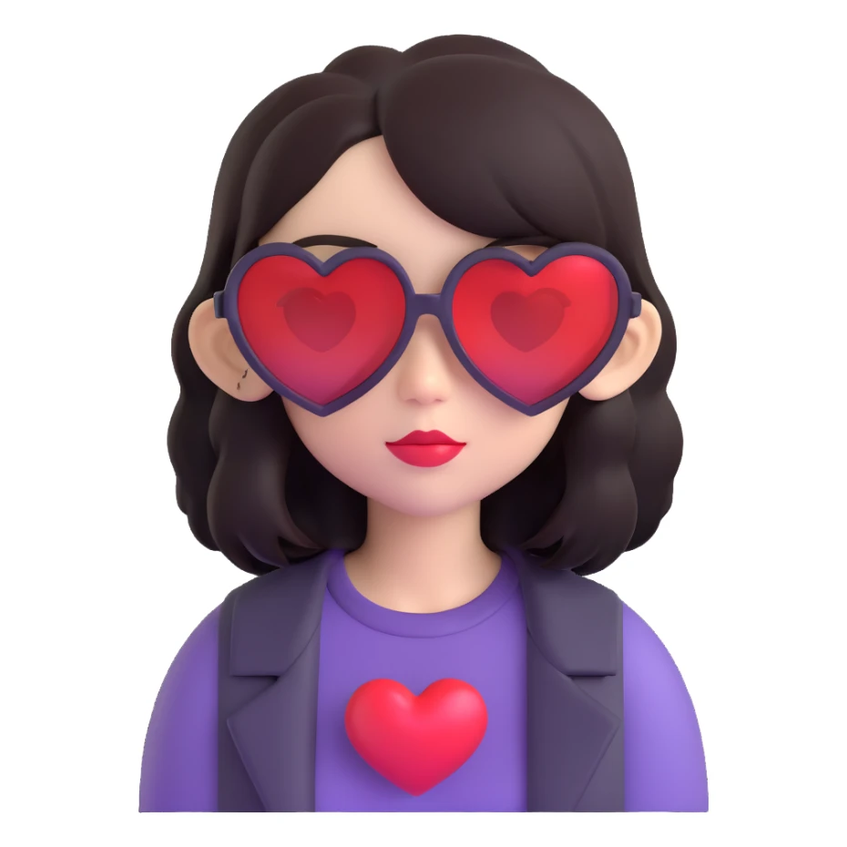 emo girl with heart-shaped sunglasses, dark hair, mysterious vibe sticker