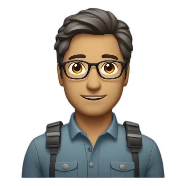 male engineer with medium length spreaded from middle hair and brown eyes with circular glasses sticker