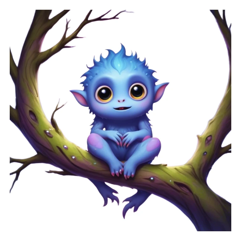 3D, create an image of a cartoon monster with big eyes sitting on a tree branch, thomas kinkade and paul lehr, pixar cute character design, by Anne Stokes, splashes of neon galaxies, adorably cute, drew struzan inspiration, 2019, by Wojciech Korneli Stattler, beautiful mattepainting sticker