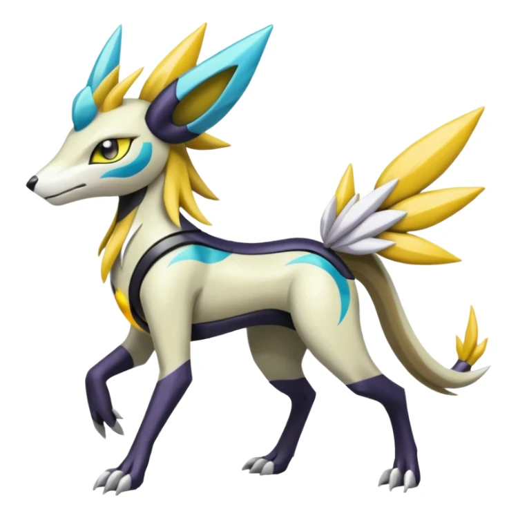 Colorful Futuristic Meloetta-Silvally-Manectric-Solgaleo-Raikou-Pokémon-Digimon-Fakémon-fusion-hybrid-creature sticker