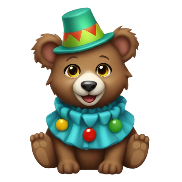 Brown baby bear. Wearing jester collar and a clown hat.  sticker