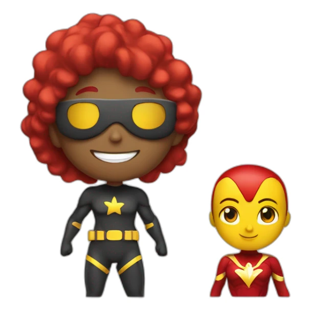 Guy and girl super hero with #004c92 color ans red ans yellow sticker