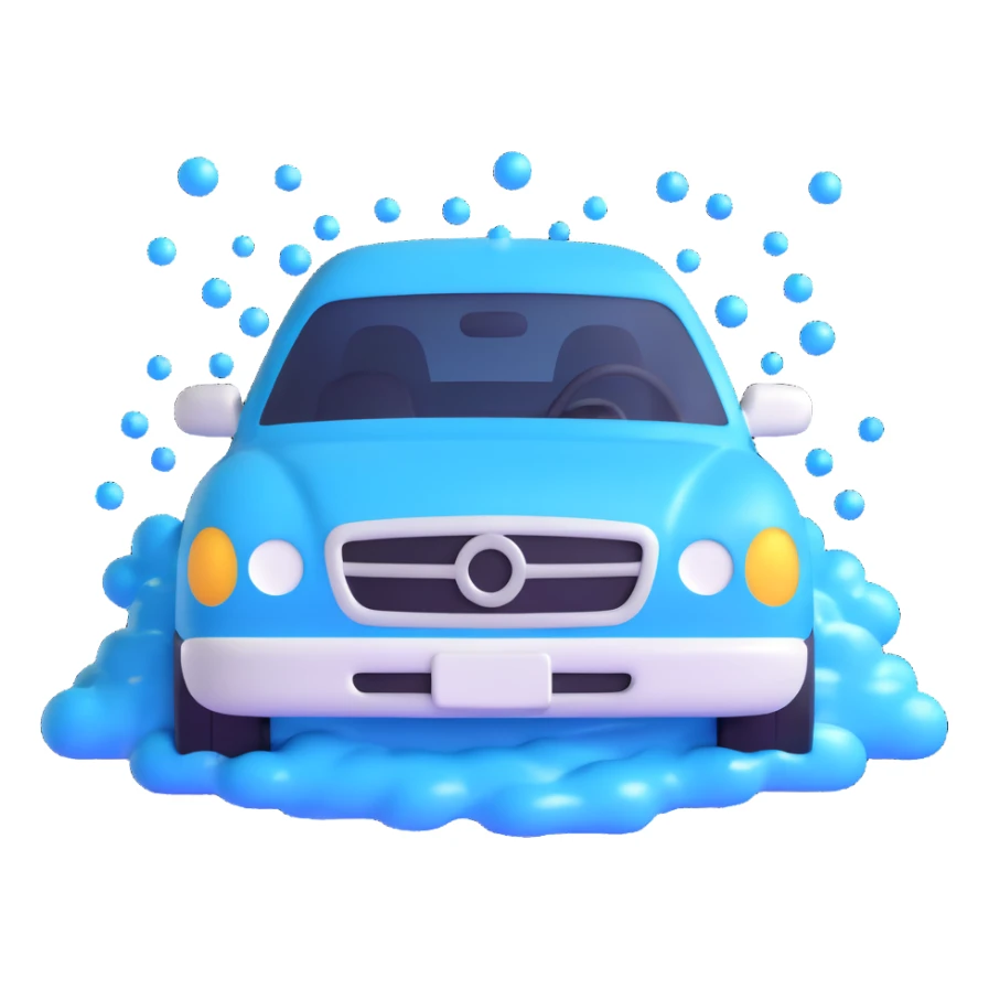 car wash emoji, bubbly water, blue and white, cheerful sticker