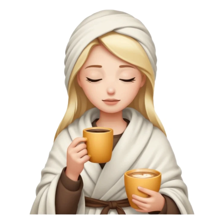 girl with white blanket and coffe and close eyes sticker