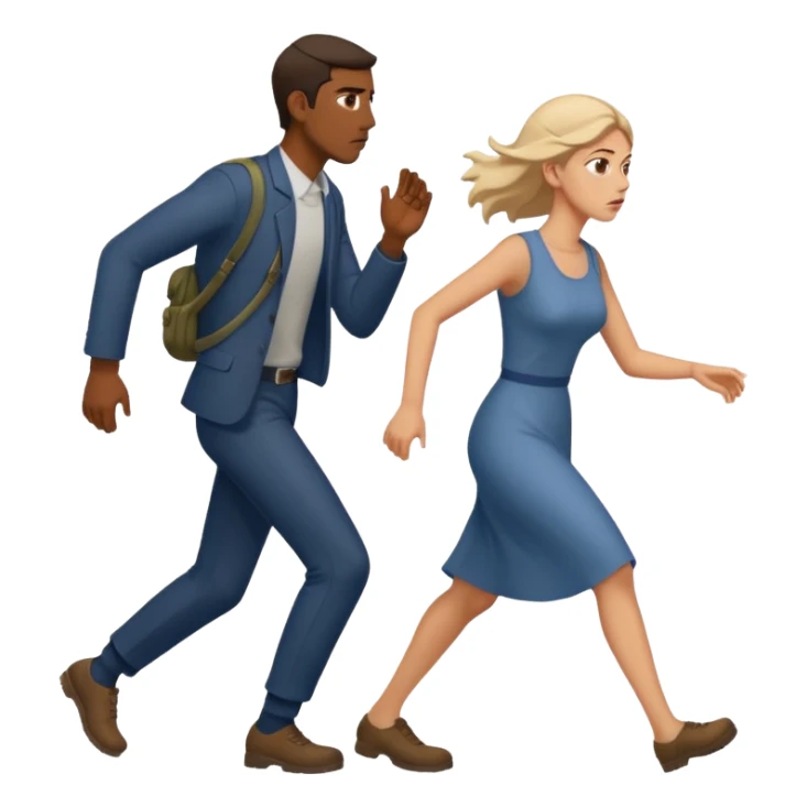 
Iranians fleeing war, full length, in profile, man and woman sticker