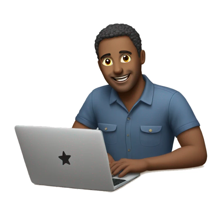 man with laptop rate with 5 stars sticker