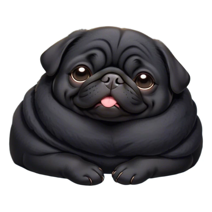 Cinematic Meme-Worthy Chubby Sleeping Black Pug Portrait Emoji, Head resting peacefully with a contented smile, showcasing a delightfully chubby build and a luxuriously soft black coat, eyes shut in a serene nap, Simplified yet hilariously adorable features, highly detailed, glowing with a soft, drowsy light, high shine, relaxed and utterly lovable, stylized with an air of playful laziness, bright and heartwarming, soft glowing outline, capturing the essence of a comically sleepy companion, so meme-worthy it feels like it could instantly become the next viral sensation of adorable slumber! sticker