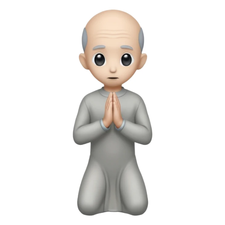 fullbody STANDING AND PRAYING HANDS gray alien FROM REAR BACKVIEW sticker