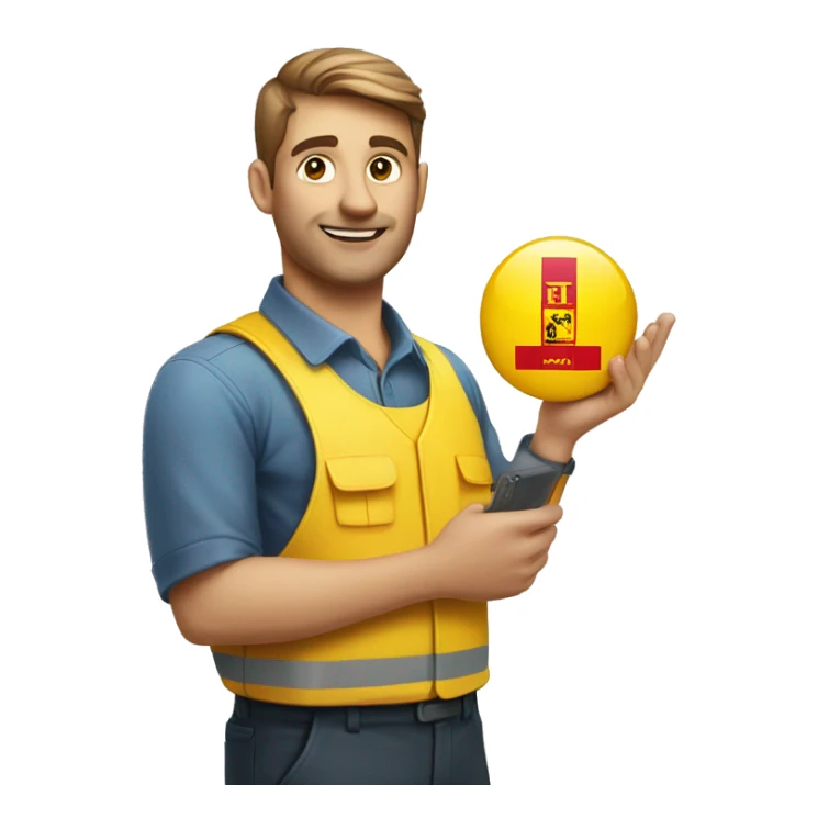 A DHL employee and a cross in his hand sticker