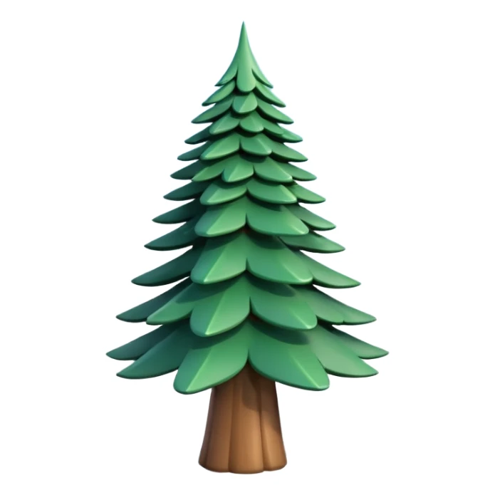 A 3D cartoon pine tree with layered green needles and tall conical shape, clear blue sky, Memoji-style rendering. sticker