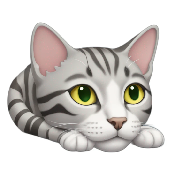 light gray tabby cat with white stripes domestic short hair with yellow green blue eyes and black pupil sleeping sticker
