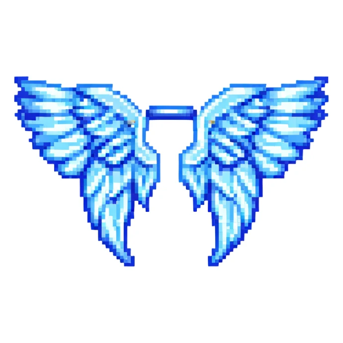 pixel art style angel wings, with a blue tint sticker