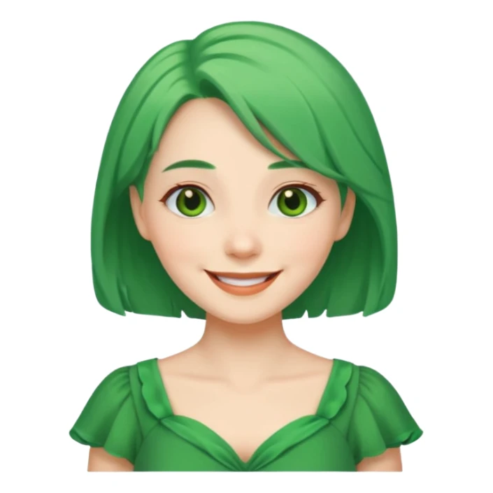 green dress old young lady, green hair. sticker