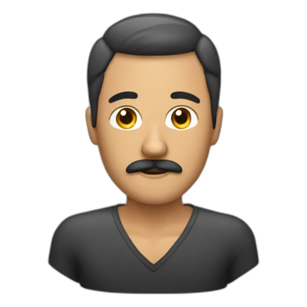 A tanned man with a moustache who just recently had a hair transplant so he has a bandaged head sticker