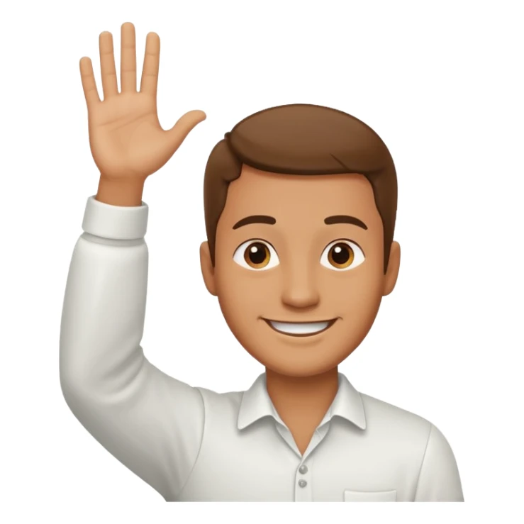 man with hand raised to volunteer sticker