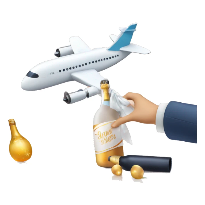 Christening plane on new years 2025 with champagne bottle sticker