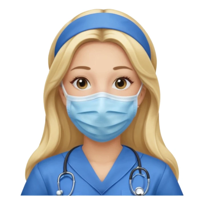 enfermera rubia con pelo largo, con mascarilla y guantes azules sticker