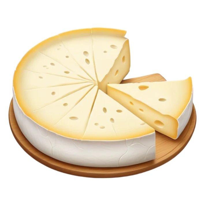 cinematic-realistic-brie-cheese-emoji,-featuring-soft-ripened-cheese-with-a-delicate white rind-rendered-with-lifelike-detail-and-inviting,-natural-lighting sticker