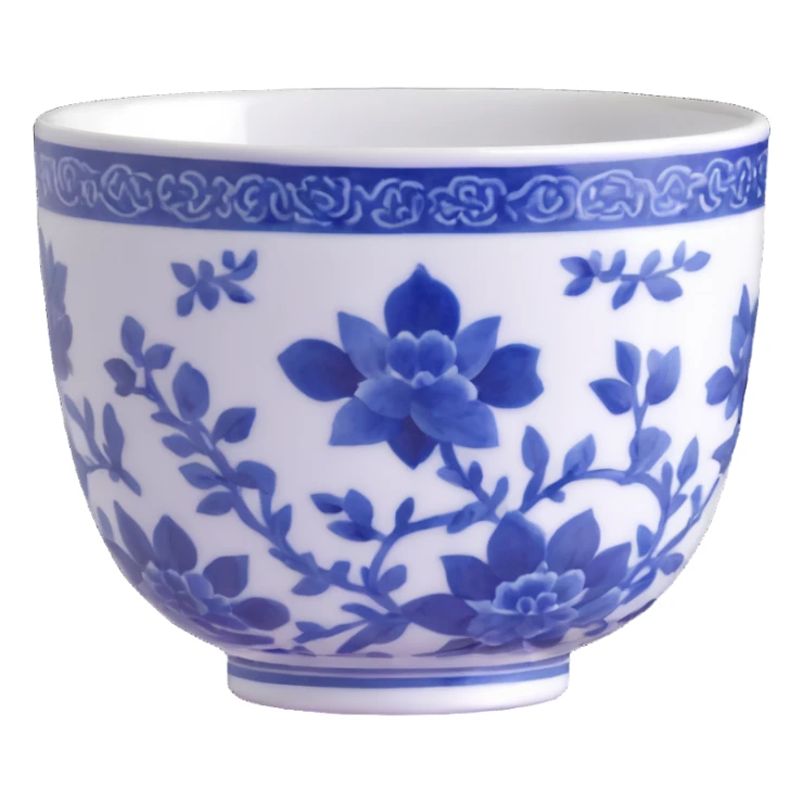 traditional Chinese tea cup with blue and white porcelain design without handle sticker