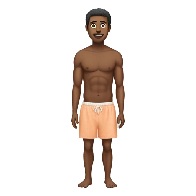 a man wearing s short and a towel due to summers sticker