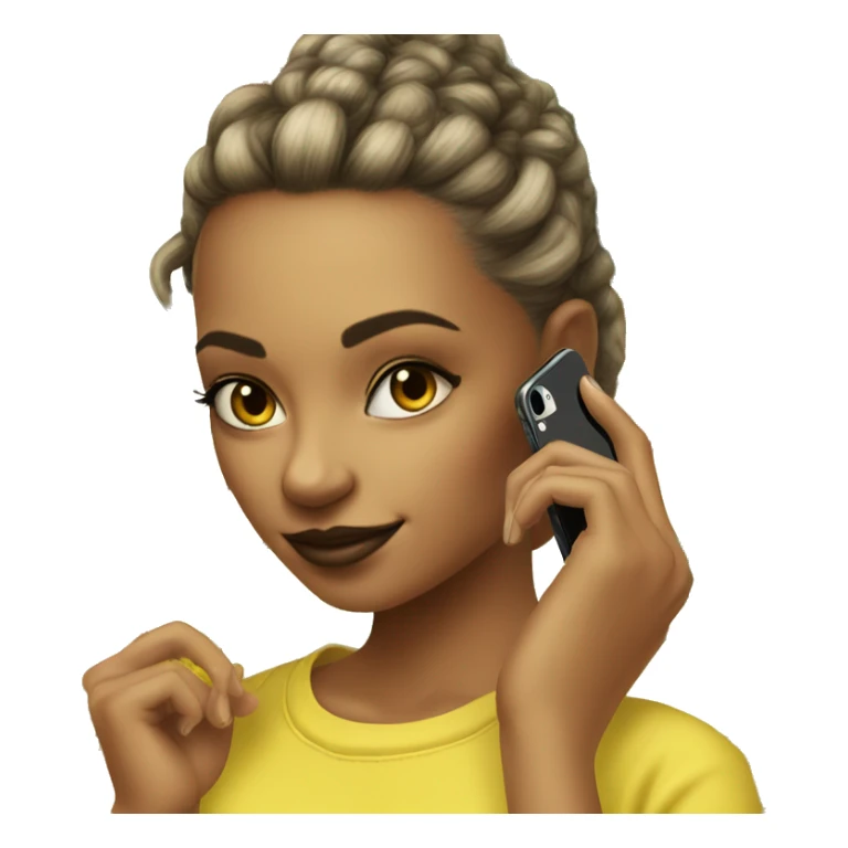a cool girl（yellow skin） with phone（which logo is pineapple） sticker