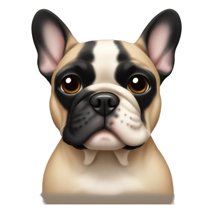 Tan French bulldog with very black face sticker