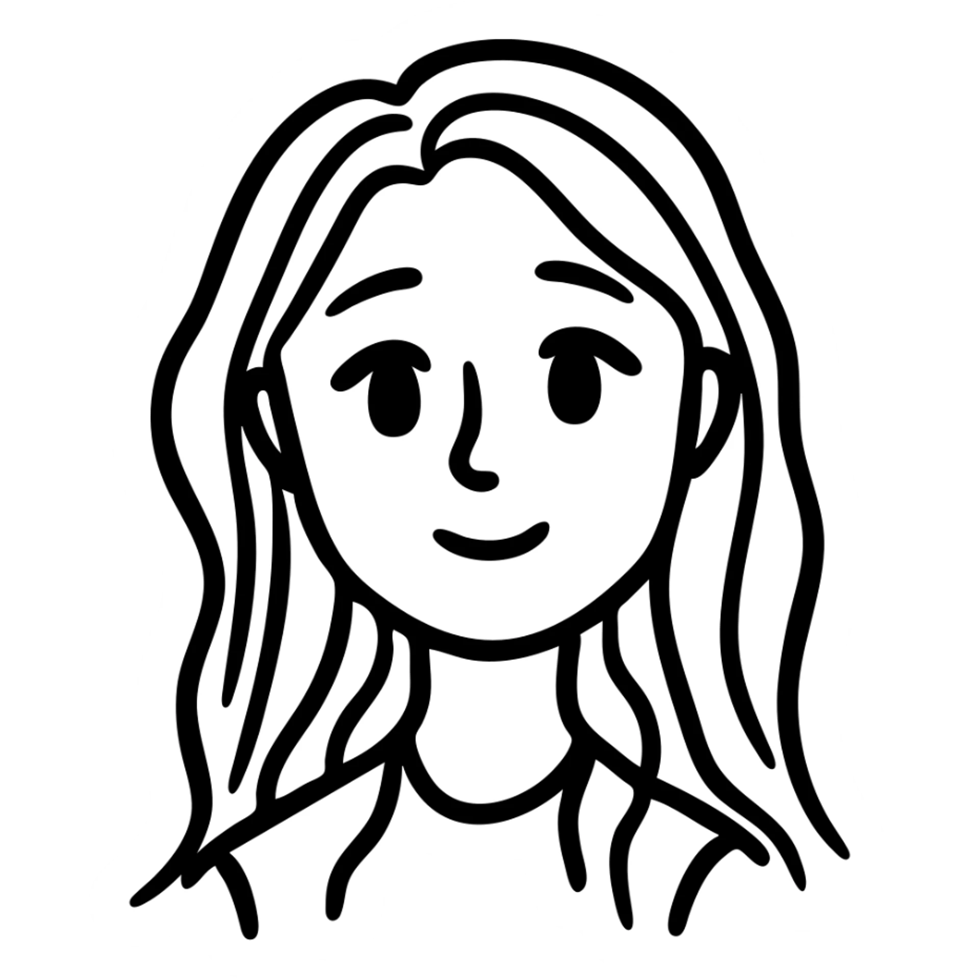 A cute girl with long hair, simple icon style sticker