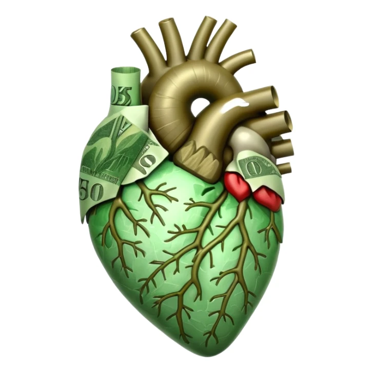 An anotomic heart composed of money. sticker