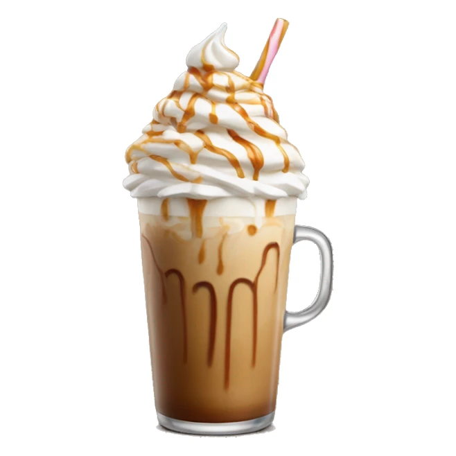 hyper realistic iced latte with whipped cream and caramel drizzle sticker