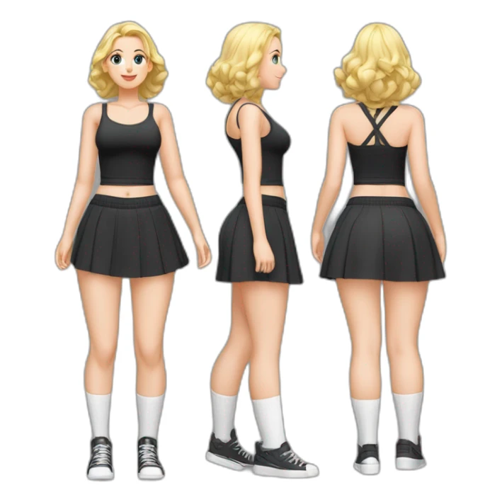 full-body-caucasian-curvy-beauty-наклоняется к земле-short-black-skirt-back-and-front-views-strong-wind-knickers-long-white-socks sticker