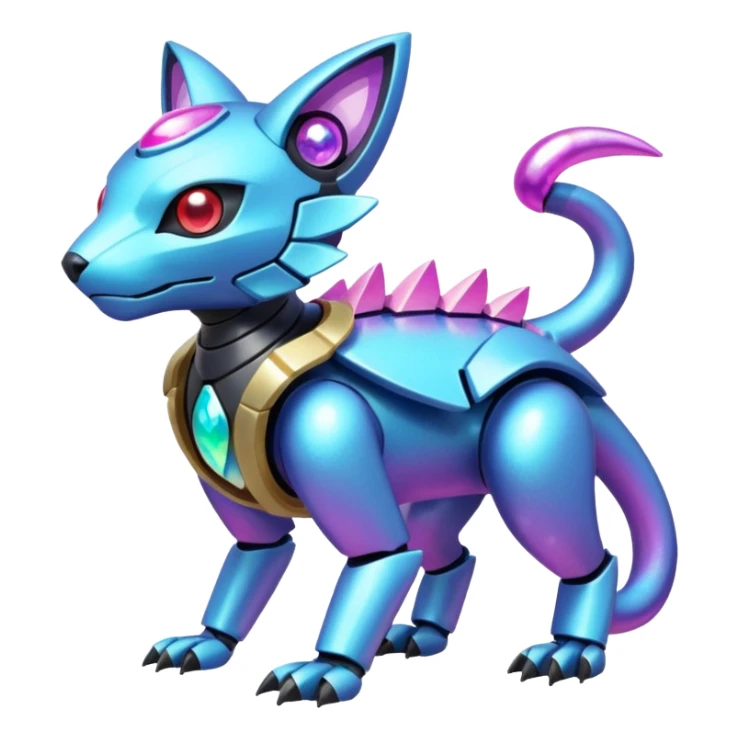 Mechanical Sparkly Glittery Nebulae Beautiful Gorgeous Pretty Pastel Hot Exotic Lush Warm Cute Adorable Colorful Shiny Iridescent Futuristic Modern Cybernetic Scarameow-Protogen-Vernid-Fakémon-Pokémon-creature-fusion (full body) sticker