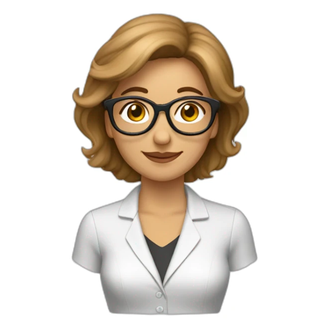 Profesora media melena con gafas, pelo castaño y moño sticker